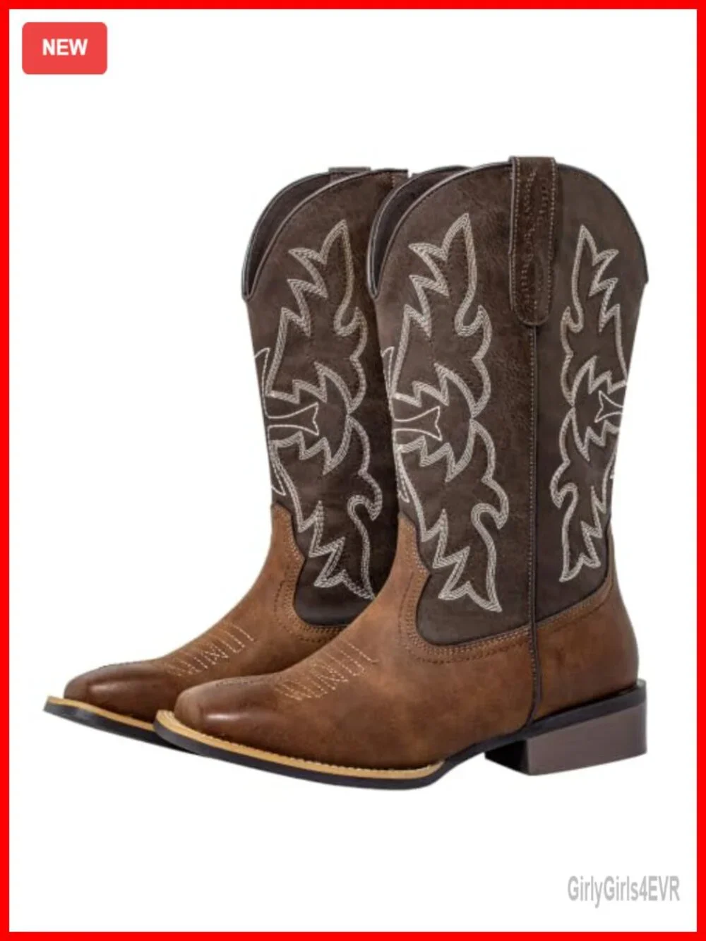 Extra Wide Calf Western Cowboy Boots Women Square Toe Pull-On Faux Leather